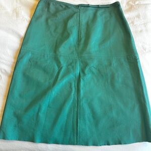 1990's Banana Republic Aqua Leather Knee Length Skirt